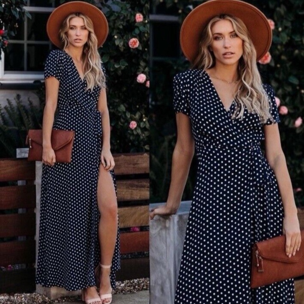 Aakaa Wrap Polka Dot Dress